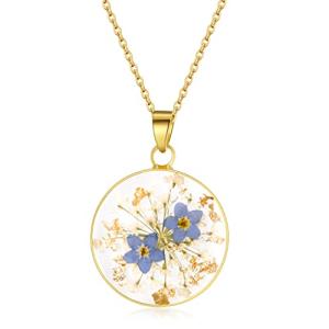 Forget-Me-Not and Queen Anne's Lace Pressed Wildflower Necklace | Gold Pressed Flower Necklace | Personalized Handmade Necklaces | Symbol of Everlasting Love and Memory | Gift for Women | 18”