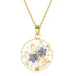 Forget-Me-Not and Queen Anne's Lace Pressed Wildflower Necklace | Gold Pressed Flower Necklace | Personalized Handmade Necklaces | Symbol of Everlasting Love and Memory | Gift for Women | 18”