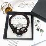 To My Son Nautical Bracelet Stainless Steel Screw Barrel Clasps,Punk Temperament Handmade Bracelet Bangle Wristband Graduation Birthday Gift (brown, son)