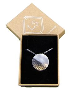 Disc necklace - Sterling Silver circle necklace -hammered and brushed Silver -Reflections on the Sea - sea inspired - handmade in Cornwall - Genuine Real Silver