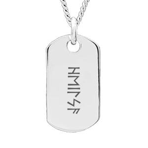 Genuine 925 Sterling Silver Personalised Rune Dog Tag Necklace/Gifts Ideas For Him and Her/Free Engraving/Quality Handmade Silver KIMNKIM-C25-1 (HEILSA - Health)