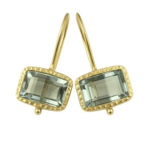 Green Amethyst Gold Plated Sterling Silver Drop Earrings - Natural Gem Gemstone - Handmade Jewellery Gifts for Women - Birthday Valentine's Mother's Day Gift (prasiolite-quartz)