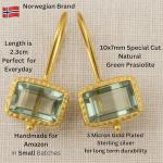 Green Amethyst Gold Plated Sterling Silver Drop Earrings - Natural Gem Gemstone - Handmade Jewellery Gifts for Women - Birthday Valentine's Mother's Day Gift (prasiolite-quartz)
