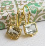 Green Amethyst Gold Plated Sterling Silver Drop Earrings - Natural Gem Gemstone - Handmade Jewellery Gifts for Women - Birthday Valentine's Mother's Day Gift (prasiolite-quartz)