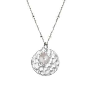 TreasureBay Handmade Womens Silver Pendant Necklace | 925 Sterling Silver Hammered Pendant Charm on Beaded Chain Necklace Layered Stacking Necklace for Women Ladies Girls (Flat Round Disc With Pearl)