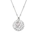 TreasureBay Handmade Womens Silver Pendant Necklace | 925 Sterling Silver Hammered Pendant Charm on Beaded Chain Necklace Layered Stacking Necklace for Women Ladies Girls (Flat Round Disc With Pearl)