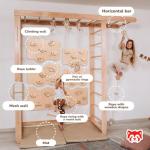 Woodandhearts playground, climbing frame, indoor climbing frame, baby climbing frame, monkey bars, indoor climbing, frame for toddlers, toddler climbing frame (6 panels Natural Wood)