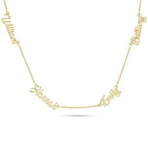 ZNA Jewels Solid Gold Multi-Name Necklace – Custom 1 to 6 Names Personalised in 9ct or 14ct Real Gold – Family Necklace Gift for Women, Mum, Grandma – Handmade in UK