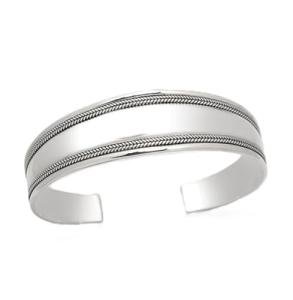 TreasureBay Women's Silver Bangle, Handmade Adjustable Chunky Statement Open Cuff 925 Sterling Silver Bracelet with Braided Rope Detailing, Classic Solid Silver Wristband for Women and Girls