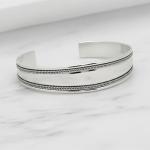 TreasureBay Women's Silver Bangle, Handmade Adjustable Chunky Statement Open Cuff 925 Sterling Silver Bracelet with Braided Rope Detailing, Classic Solid Silver Wristband for Women and Girls