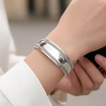 TreasureBay Women's Silver Bangle, Handmade Adjustable Chunky Statement Open Cuff 925 Sterling Silver Bracelet with Braided Rope Detailing, Classic Solid Silver Wristband for Women and Girls