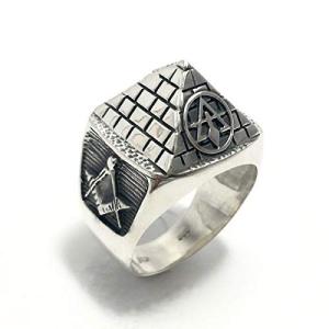 Silverzone77 Masonic Sterling Silver 925 Ring with Pyramid Accent Freemason Masonry Men Jewellery Handmade All Sizes