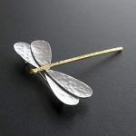 925 Sterling Silver Dragonfly Brooch for Women - Two-tone Hammered Design with Gold Wings, a Contemporary Artistic Statement Piece, Handmade by Emmanuela