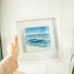 Wave in a Box Fused Glass Framed 25cm - Glass Wave Artwork - Handmade by Matt Adkins in Dorset, UK