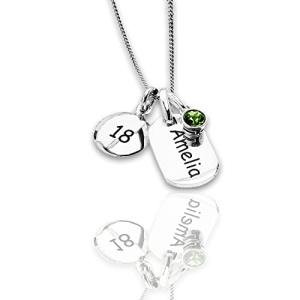 16th,18th Birthday Necklace Birthstone Personalised Name any Age Number Disc Charm,Engraving 21 30 40 50 60,Solid Silver,Quality -KimnKim