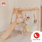 Woodandhearts Indoor Climbing Frame for Toddlers – Wooden Baby Gym & Playground Equipment – Toddler Climbing Frame with Indoor Slide – Baby Climbing Frame & Swing and Slide Set