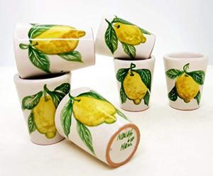 n. 6 Limoncello Glasses Lemon Line Decorated Unique Manufact Handmade Le Ceramiche del Castello Made in Italy Dimensions : 6,5 x 5 centimeters each one