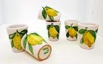 n. 6 Limoncello Glasses Lemon Line Decorated Unique Manufact Handmade Le Ceramiche del Castello Made in Italy Dimensions : 6,5 x 5 centimeters each one