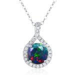 Black opal diamond necklace pendant-Dainty drop layering necklace with chain-Simple small minimalist necklace-Alternative October birthstone