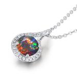 Black opal diamond necklace pendant-Dainty drop layering necklace with chain-Simple small minimalist necklace-Alternative October birthstone