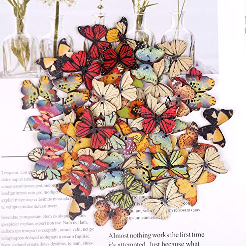 100 PCS Colorful Butterfly Wooden Buttons for DIY Scrapbooking