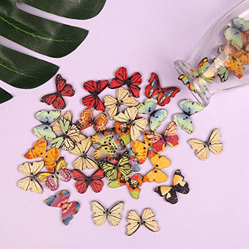 100 PCS Colorful Butterfly Wooden Buttons for DIY Scrapbooking