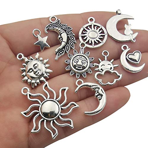 Antique Silver Sun Moon Star Charms Set
