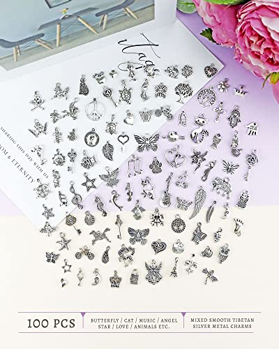 Mixed Silver Charms for DIY Jewelry Making, 100 PCS