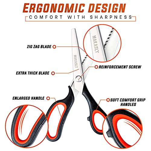 Makasla Red Zig Zag Pinking Shears, Decorative Scissors