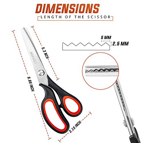 Makasla Red Zig Zag Pinking Shears, Decorative Scissors