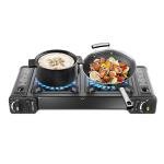 Black Portable 2-Burner Camping Stove with Grill