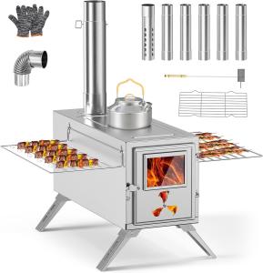 SLSY Portable Camping Wood Stove with Chimney Pipes