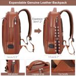 TIDING Expandable Leather Backpack for Laptop & Travel