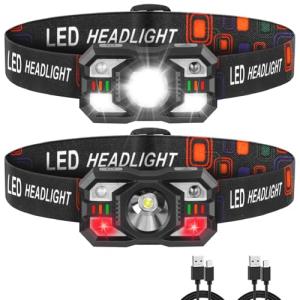 Rechargeable LED Headlamp with Red Light - 2 Pack