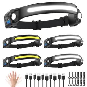 Rechargeable 5-Pack LED Headlamps with Motion Sensor