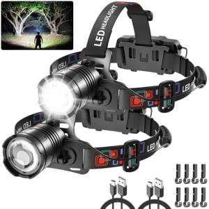 Bright Rechargeable Headlamp with Adjustable Focus (2-Pack)