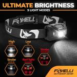 Foxelli USB-C Rechargeable LED Headlamp, 5 Modes