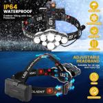 Elmchee Rechargeable Headlamp,18000 Lumen Bright 8 Led Head Lamp, 16 Modes Adjustable Motion Sensor Headlight with Red Light, Waterproof Head Flashlight for Outdoor Hiking Camping