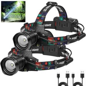 Super Bright Rechargeable Headlamp 99000 Lumens - 2 Pack