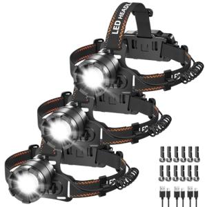 3-Pack Rechargeable Super Bright LED Headlamps