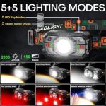 3-Pack Rechargeable LED Headlamps with Motion Sensor