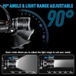 AMAKER LED Headlamp Rechargeable, 9000mAh Long Battery Head Lamp with 5 Modes, IPX7 Waterproof USB Rechargeable Headlight, Zoomable Headlamp for Adults, 90° Adjustable for Camping Hunting Climbing