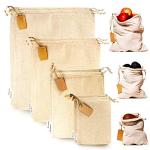 Reusable Muslin Drawstring Bags - Set of 8