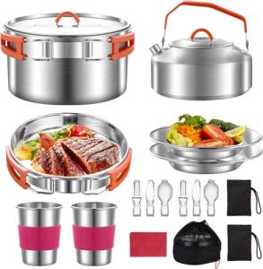 Compact Stainless Steel Camping Cookware Set