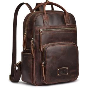 S-ZONE Vintage Leather Backpack for Travel and Daily Use