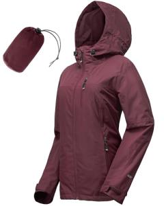 Women's Waterproof Packable Rain Jacket in Wine Red