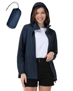 Women's Waterproof Packable Rain Jacket for Outdoors