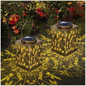 2 Pack Solar Lanterns - Waterproof Metal Hanging Lights