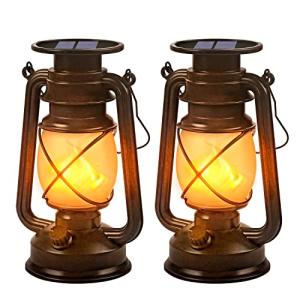 Solar Hanging Lanterns - LED Flame Lights 2 Pack