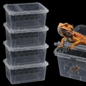 4-Pack Clear Feeding Boxes for Reptiles and Insects